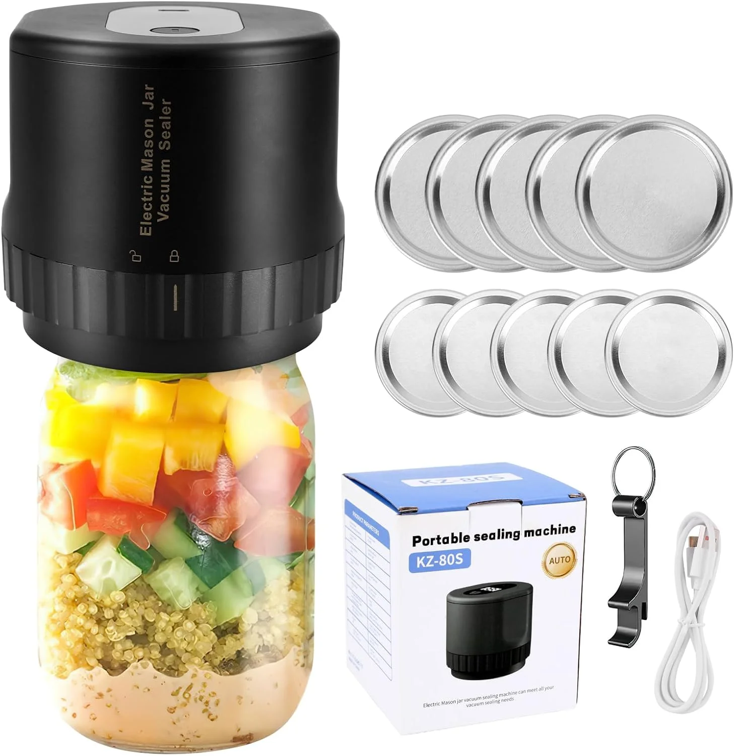 5en1 Scelleuse sous vide électrique rechargeable pour bocaux avec écran LED