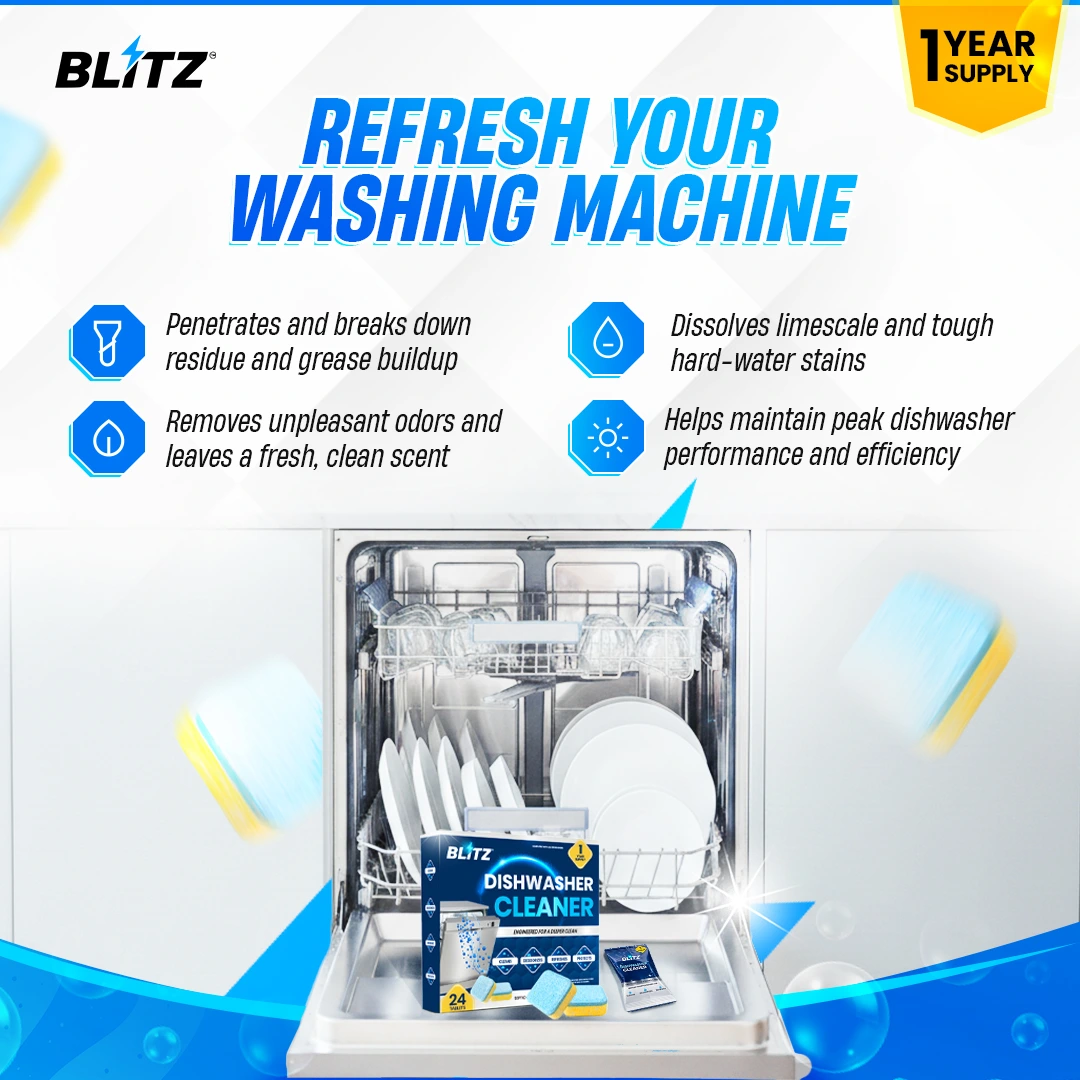 BLITZ - 3en1 Nettoyant lave-vaisselle puissant élimine graisses et mauvaises odeurs