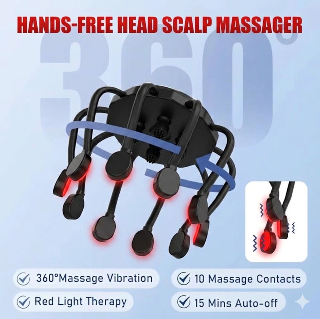 5en1 Masseur de tête électrique Rechargeable poulpe avec 10 nœuds  pour relaxation profonde et anti stress