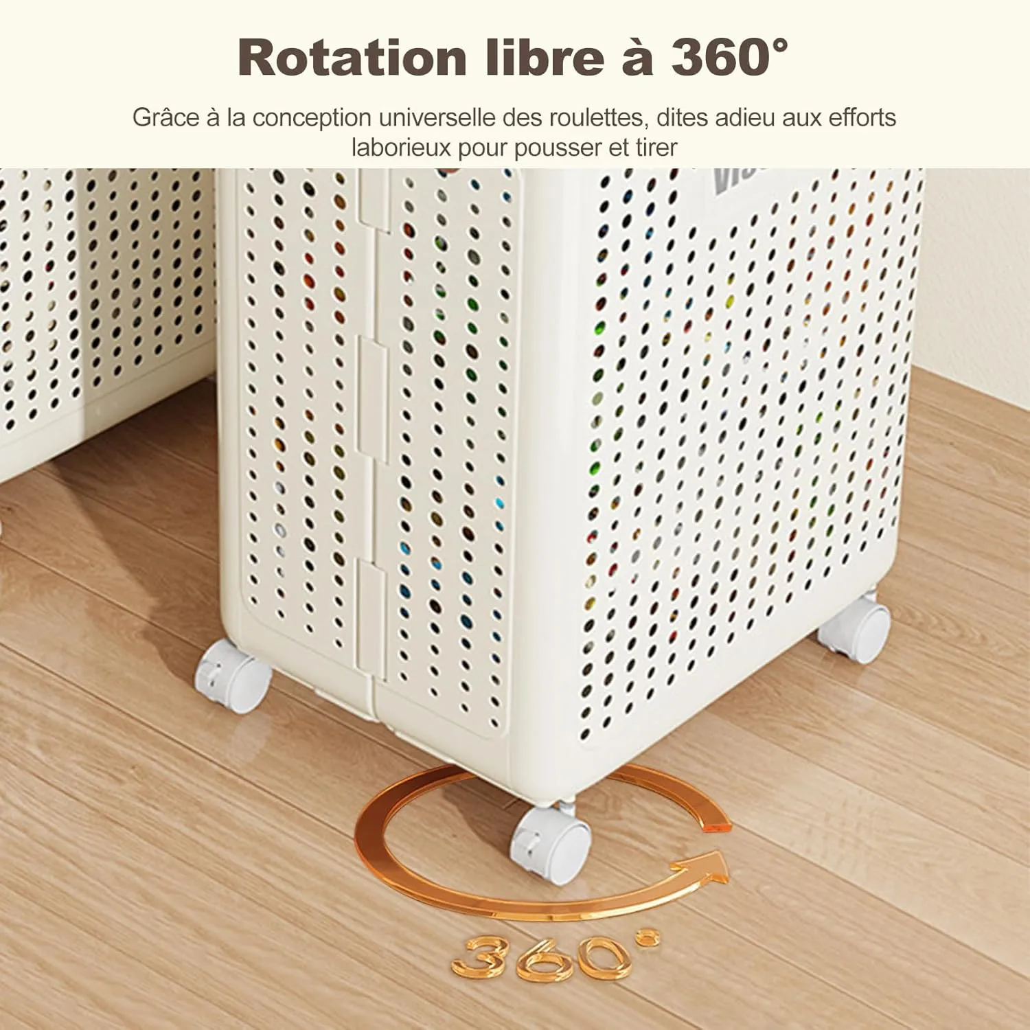 4en1 Panier à linge pliable 42L grand et robuste avec roulettes - Bac de rangement Multifonction