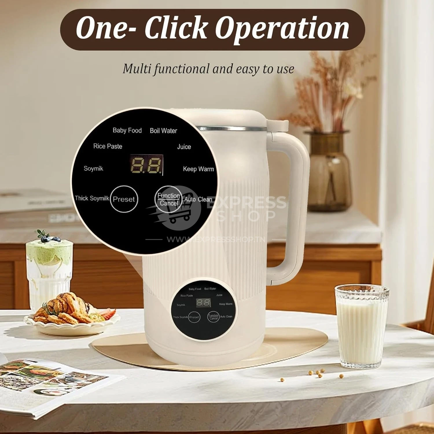 Blitz® - 8en1 Bouilloire Multifonction Jus et machine à Lait 1.2 L en Acier Inoxydable avec Interface Tactile