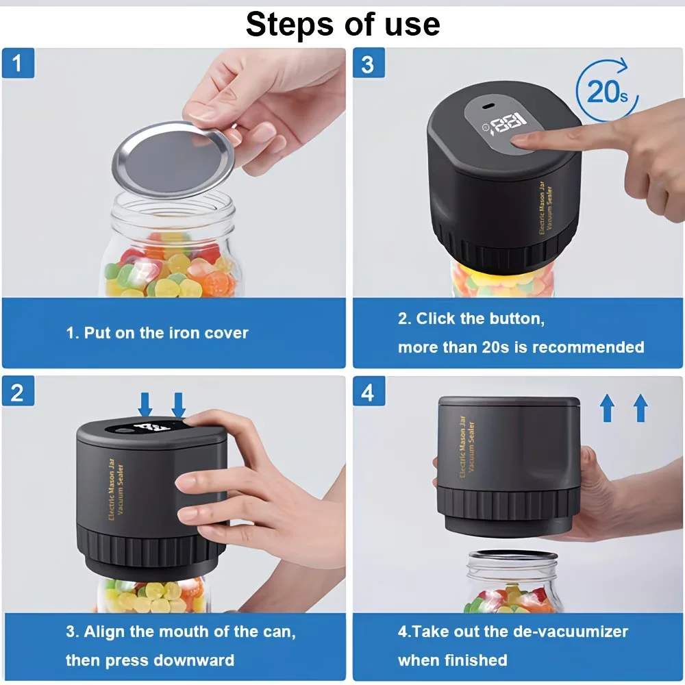 5en1 Scelleuse sous vide électrique rechargeable pour bocaux avec écran LED