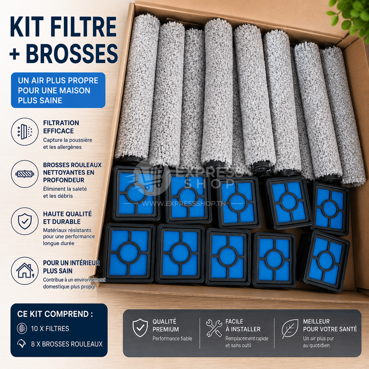 Kit de Remplacement Premium – 1 Filtres + 1 Brosses Rouleaux pour Aspirateur Laveur