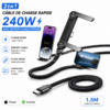 2en1 Câble de Charge Rapide 240W (1,5m) avec Support Pliable Intégré – Cordon Robuste pour Smartphones et Tablettes