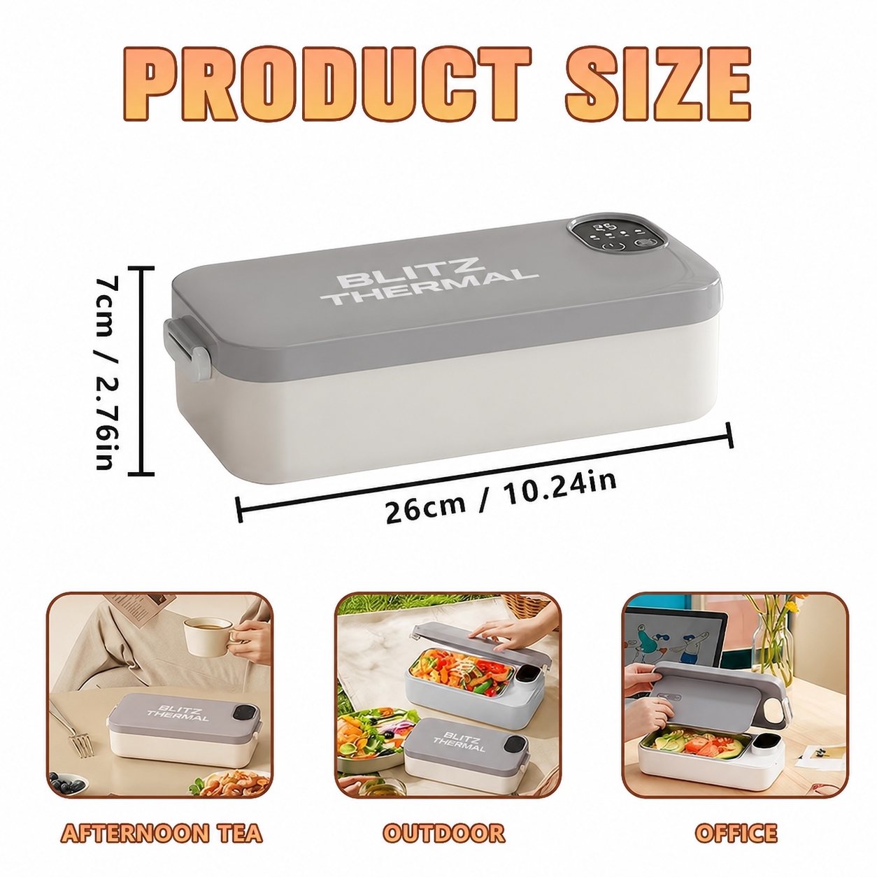 Blitz® 4en1 Boîte Repas Chauffante Électrique Rechargeable En Inox avec Affichage de Température