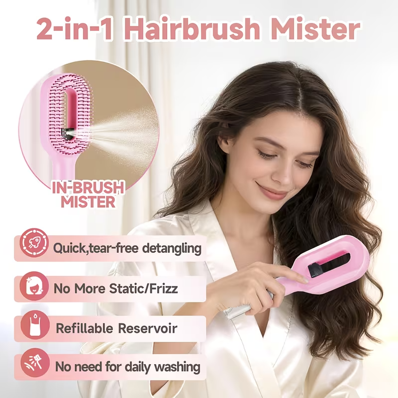 2en1 Brosse Démêlante Cheveux  avec Pulvérisateur Intégré 50 ml Anti Nœuds et Anti Frisottis
