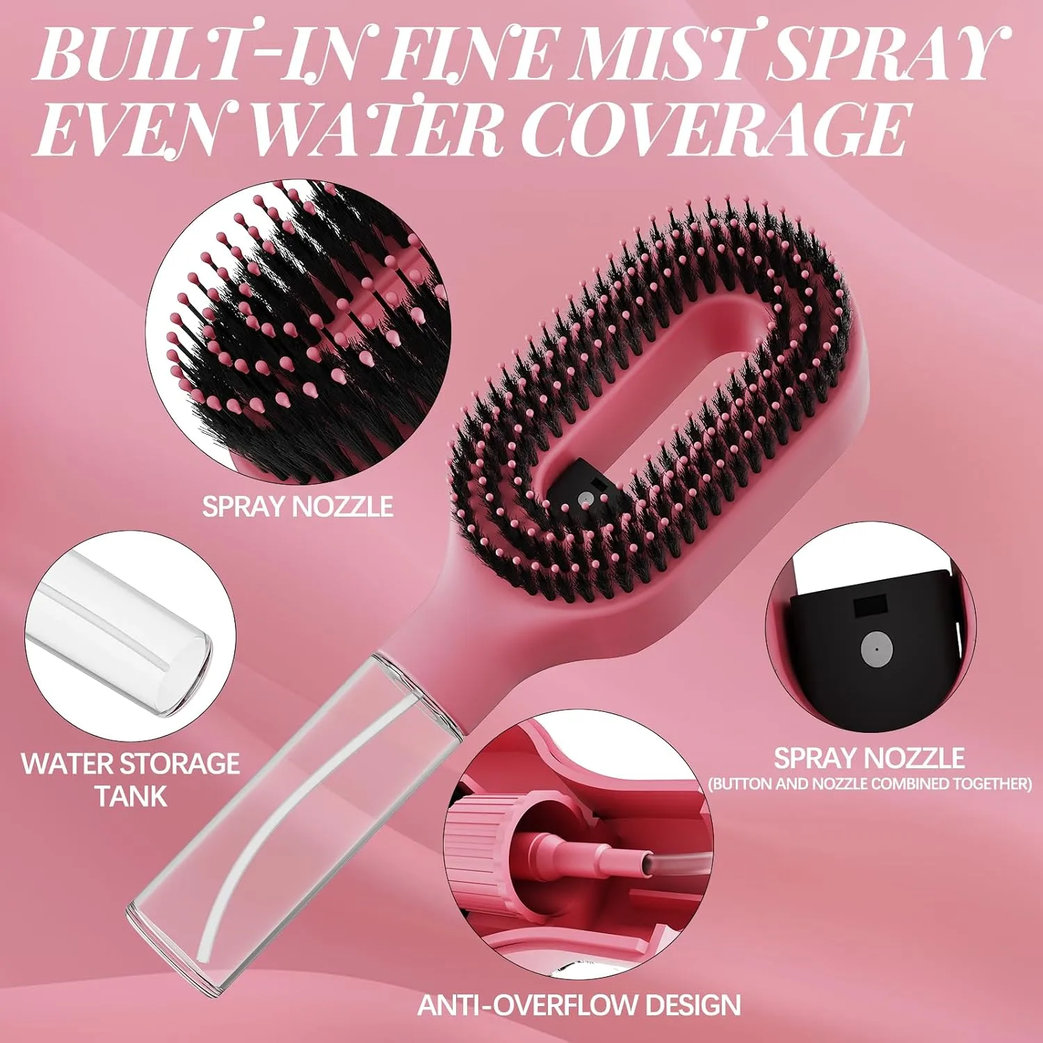 2en1 Brosse Démêlante Cheveux  avec Pulvérisateur Intégré 50 ml Anti Nœuds et Anti Frisottis