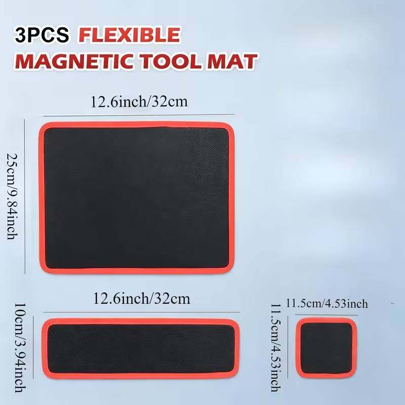 3en1 Set de 3 Tapis Magnétiques pour Outils Flexibles Multi-Tailles Organisateur Garage Atelier Mécanique