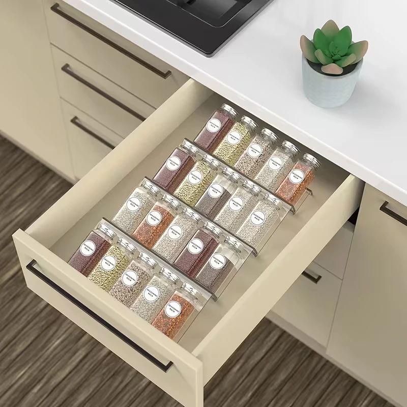 4en1 Organisateur de Tiroir à Épices Extensible Transparent Réglable Cuisine