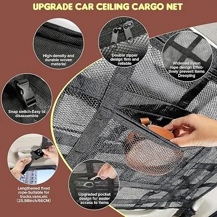 Filet de Rangement de Toit pour Voiture Grande Capacité – Organisateur de Plafond Double Couche, Ultra Résistant