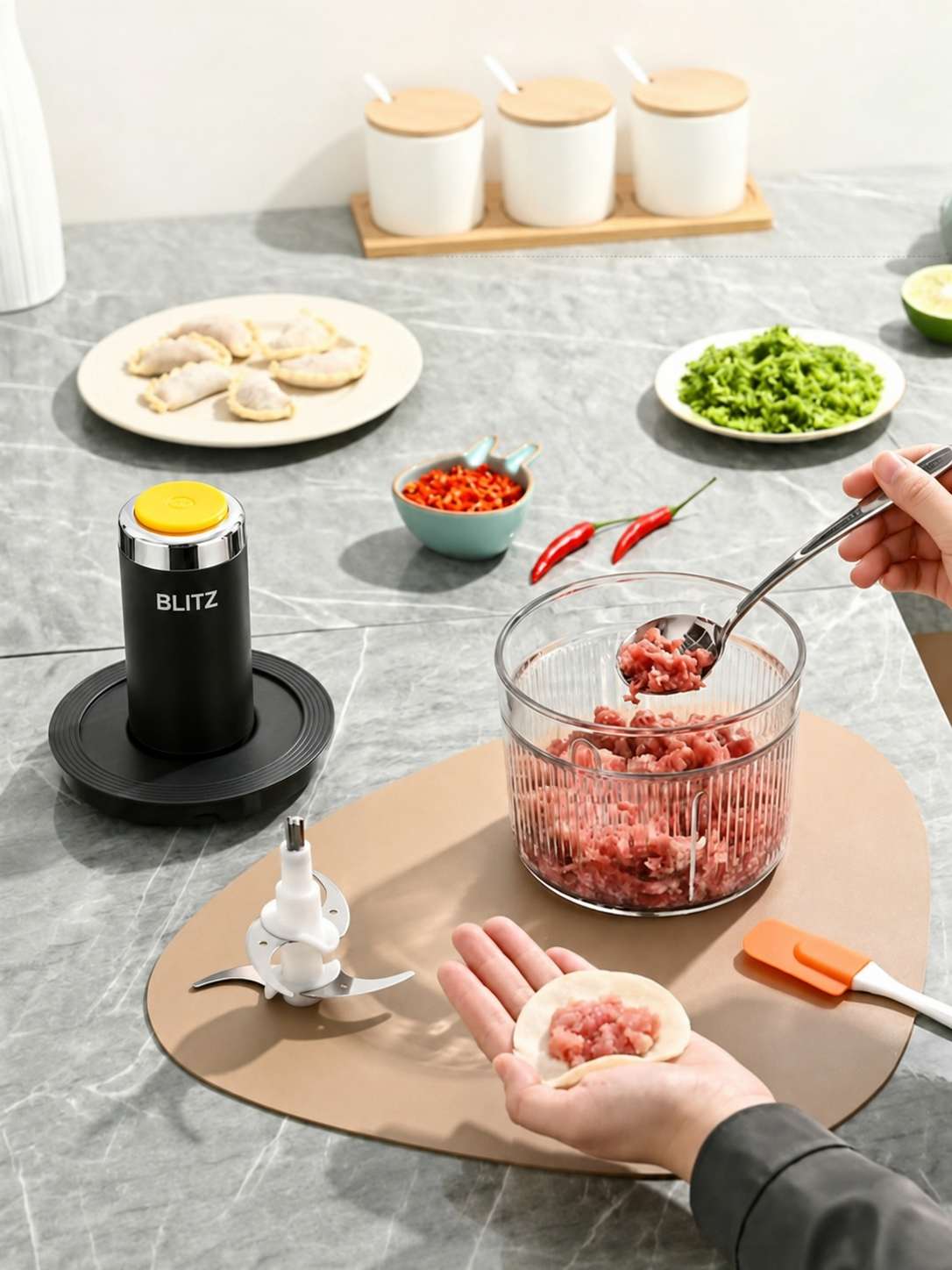 Blitz®–14en1 Hachoir Électrique Multifonction - Lames en Acier Inoxydable & Bols Multi-Usages pour Cuisine