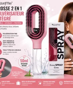 2en1 Brosse Démêlante Cheveux  avec Pulvérisateur Intégré 50 ml Anti Nœuds et Anti Frisottis