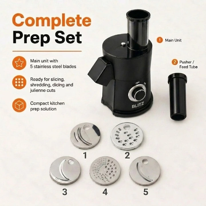 Blitz® – 5en1 Râpe Et Trancheuse Électrique multifonction avec lames en INOX pour une cuisine saine