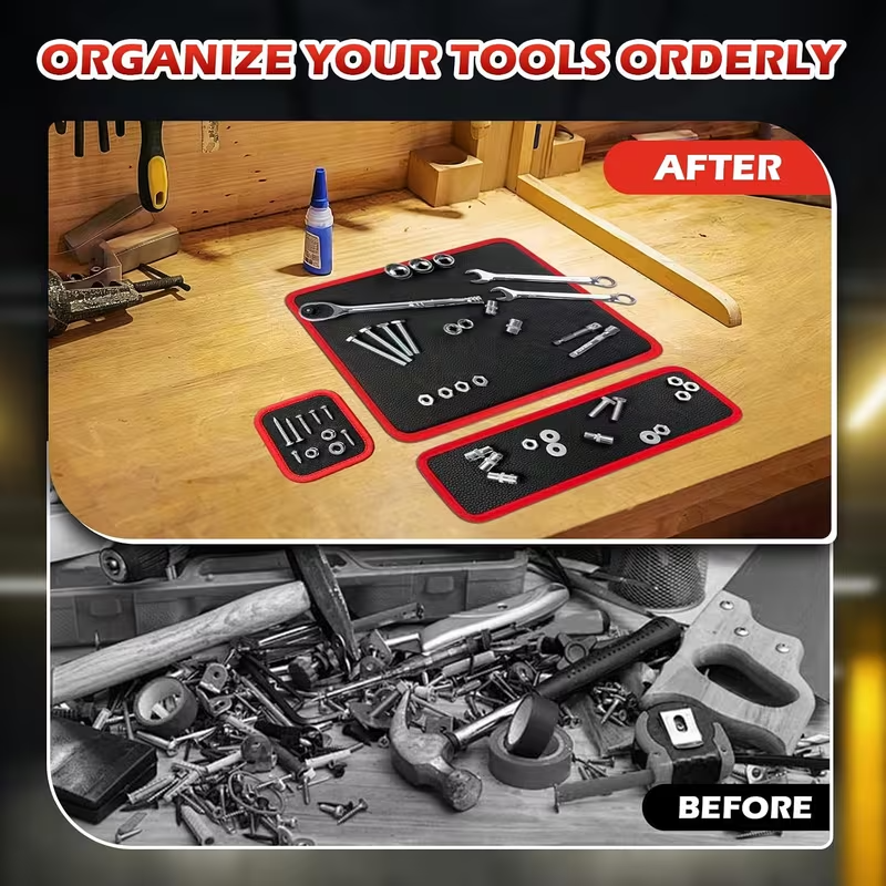 3en1 Set de 3 Tapis Magnétiques pour Outils Flexibles Multi-Tailles Organisateur Garage Atelier Mécanique