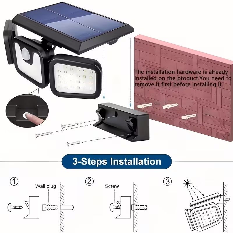 4en1 Applique Murale Solaire Extérieure 3 Têtes Orientables avec Détecteur de Mouvement – Éclairage Jardin, Garage & Entrée