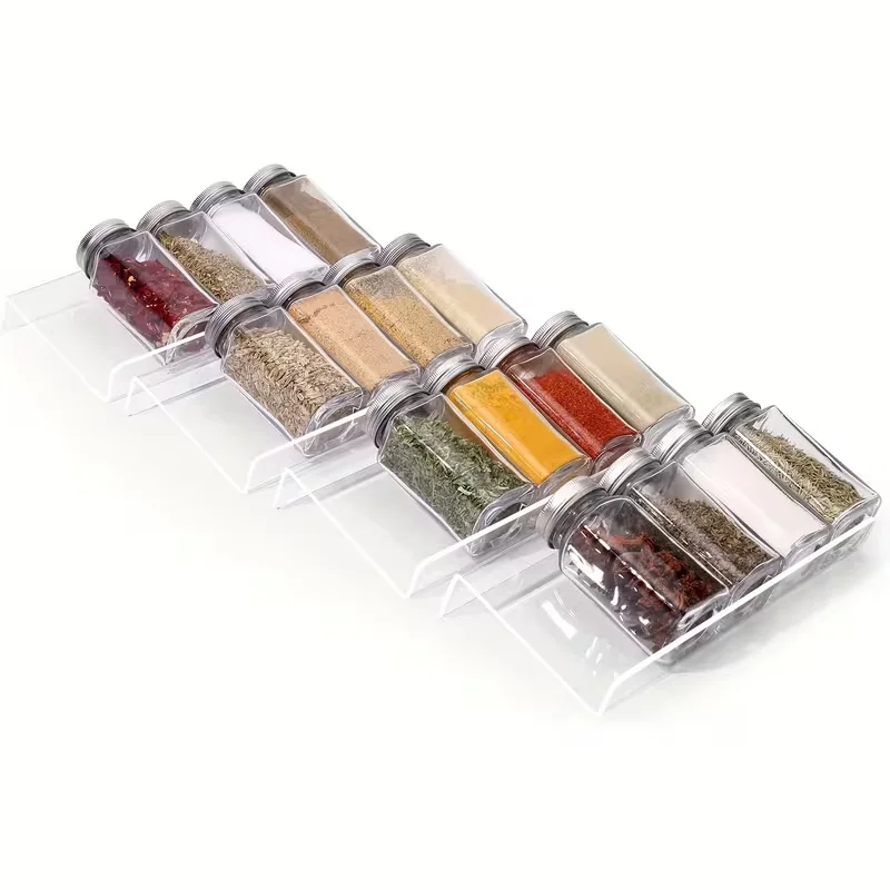 4en1 Organisateur de Tiroir à Épices Extensible Transparent Réglable Cuisine