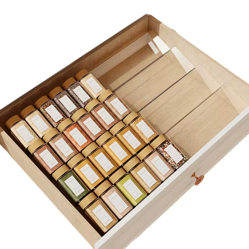 4en1 Organisateur de Tiroir à Épices Extensible Transparent Réglable Cuisine