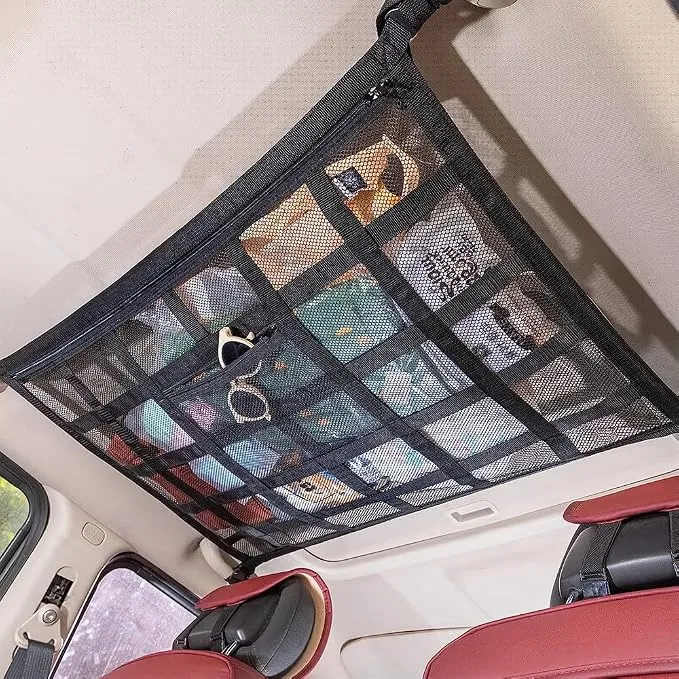 Filet de Rangement de Toit pour Voiture Grande Capacité – Organisateur de Plafond Double Couche, Ultra Résistant