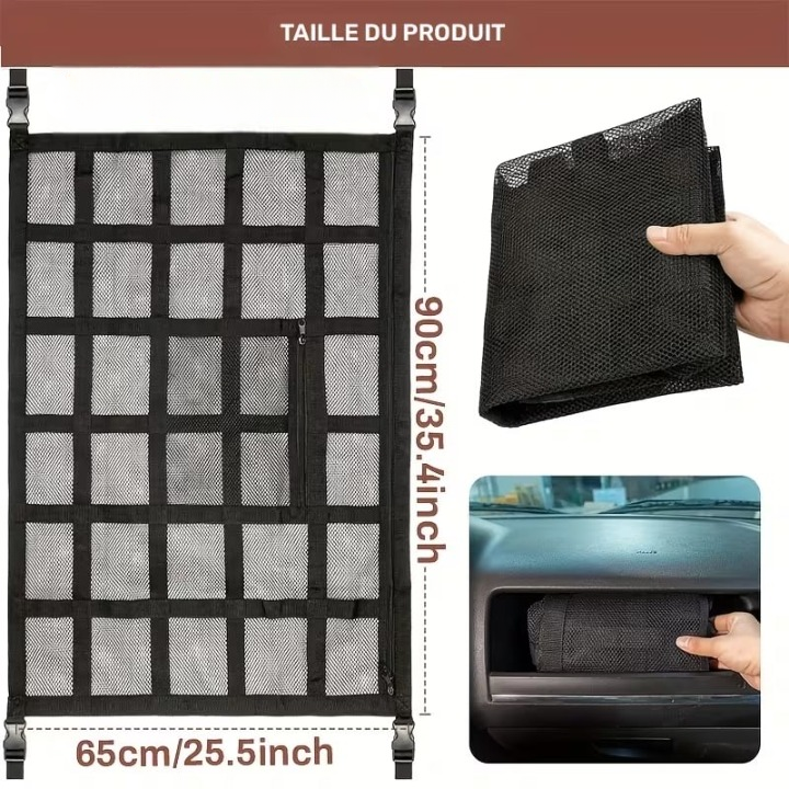 Filet de Rangement de Toit pour Voiture Grande Capacité – Organisateur de Plafond Double Couche, Ultra Résistant