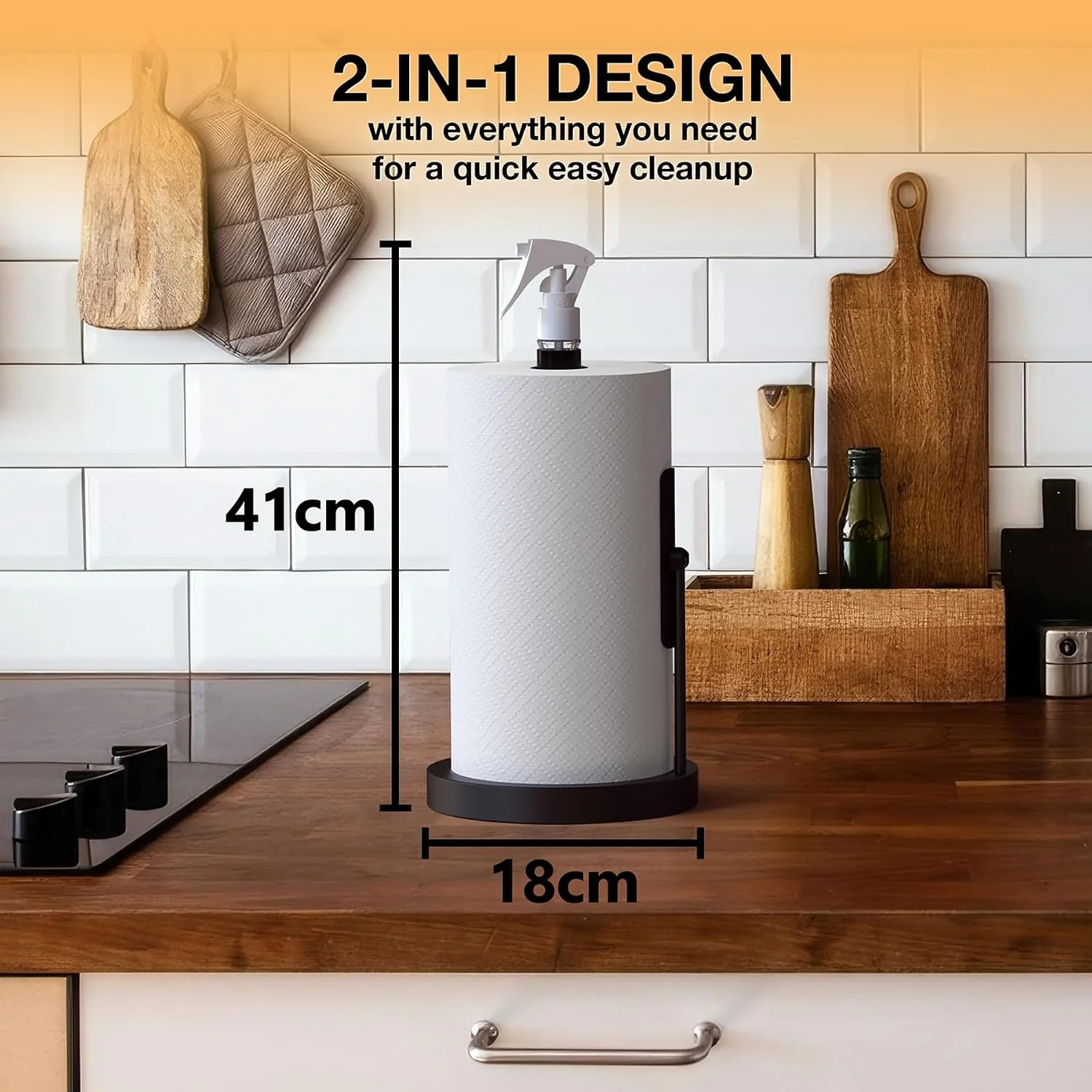 2en1 Porte-Serviettes en Papier avec Vaporisateur Intégré – Support Vertical Moderne pour Cuisine & Salle de Bain