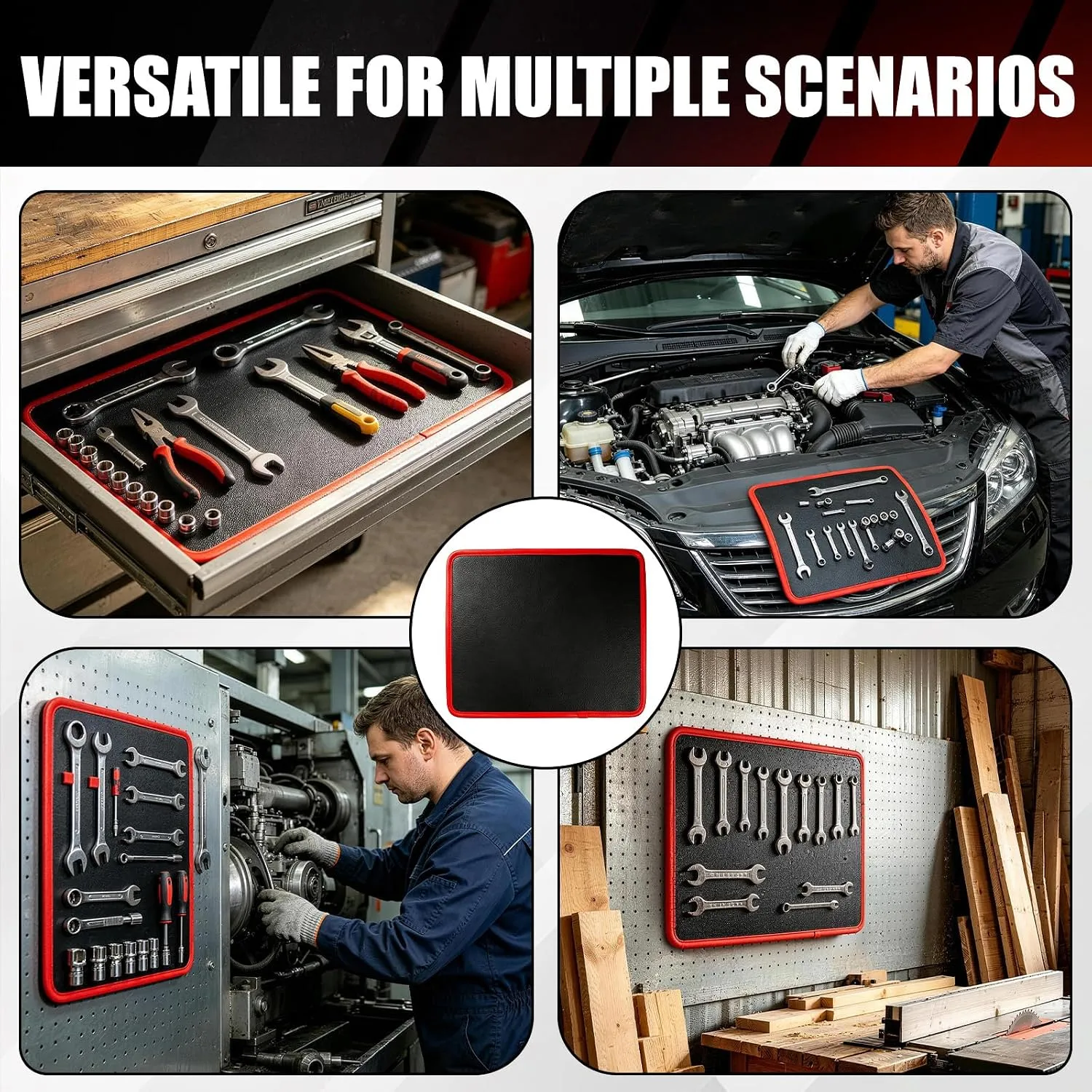 3en1 Set de 3 Tapis Magnétiques pour Outils Flexibles Multi-Tailles Organisateur Garage Atelier Mécanique