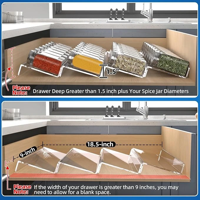 4en1 Organisateur de Tiroir à Épices Extensible Transparent Réglable Cuisine