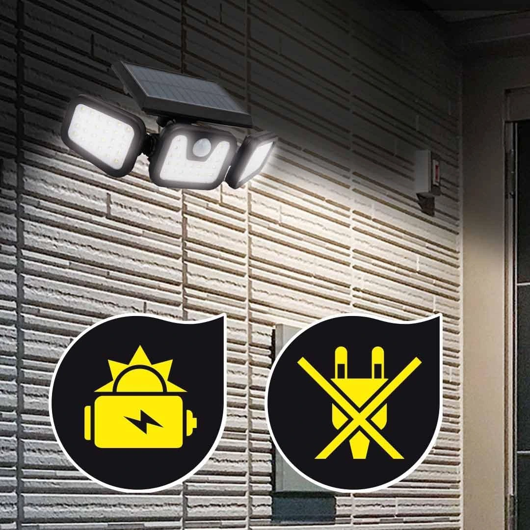 4en1 Applique Murale Solaire Extérieure 3 Têtes Orientables avec Détecteur de Mouvement – Éclairage Jardin, Garage & Entrée