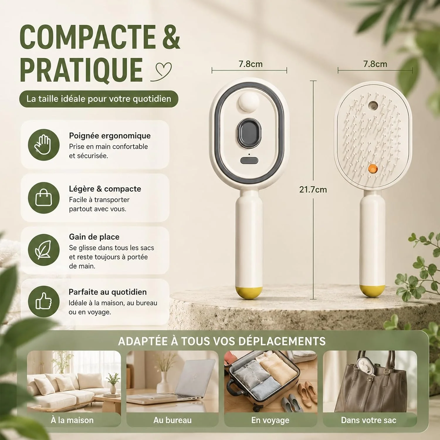 2en1 Brosse Vapeur Électrique Cheveux Rechargeable Peigne Démêlant Anti Frisottis Antistatique