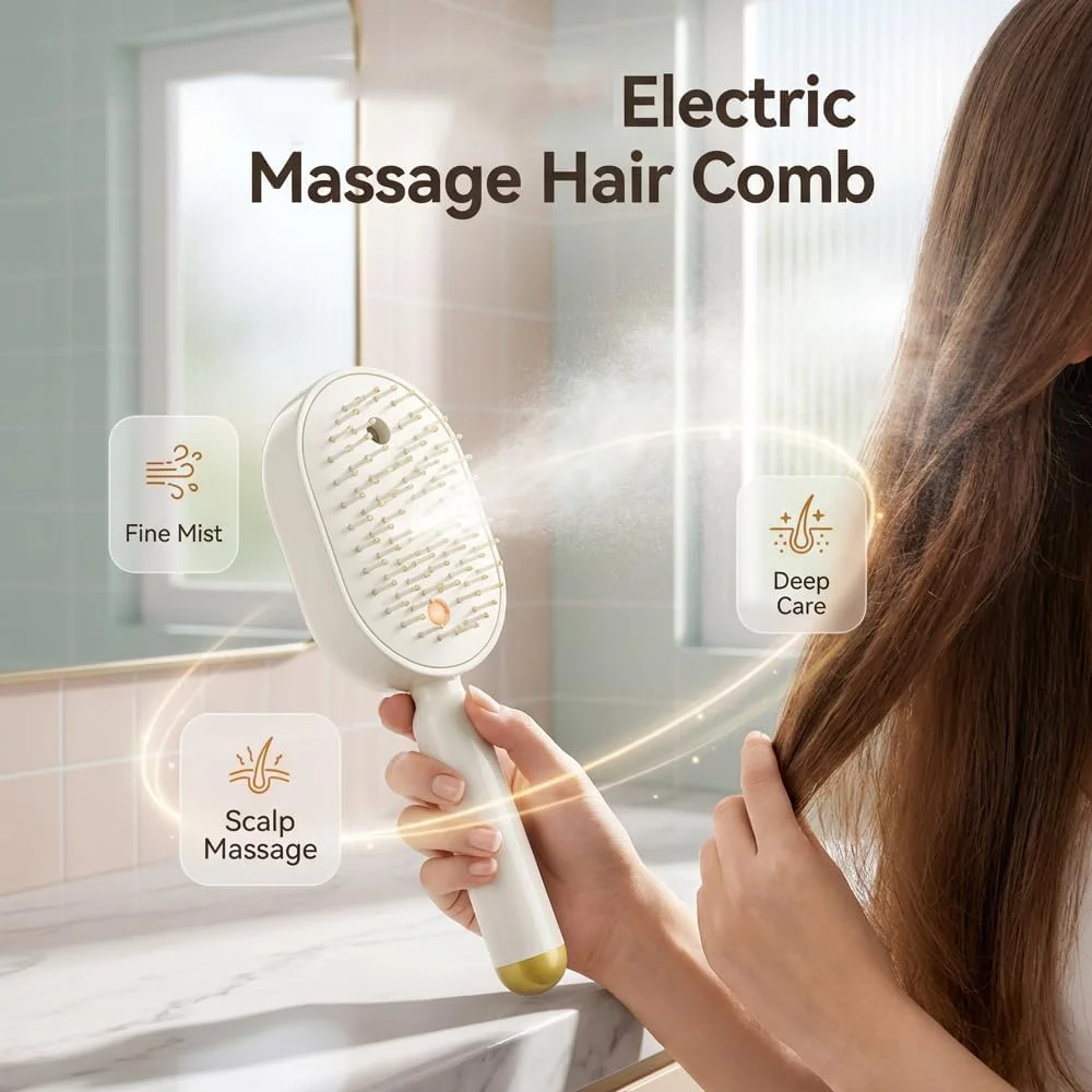 2en1 Brosse Vapeur Électrique Cheveux Rechargeable Peigne Démêlant Anti Frisottis Antistatique