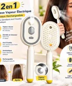 2en1 Brosse Vapeur Électrique Cheveux Rechargeable Peigne Démêlant Anti Frisottis Antistatique