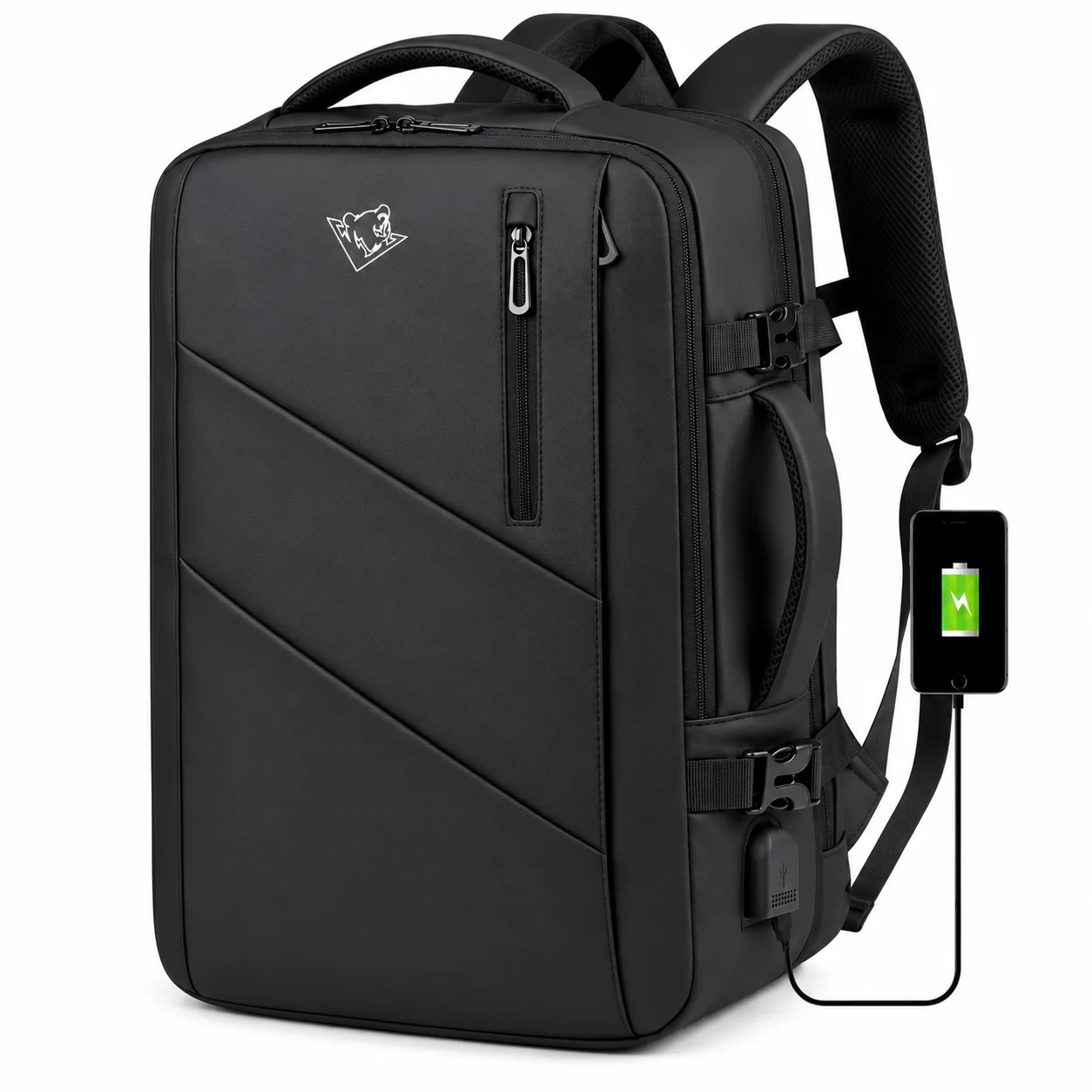 BearBags- Sac à Dos 6-En-1 Ordinateur Portable extensible 42 L Étanche Chargement USB Homme Femme
