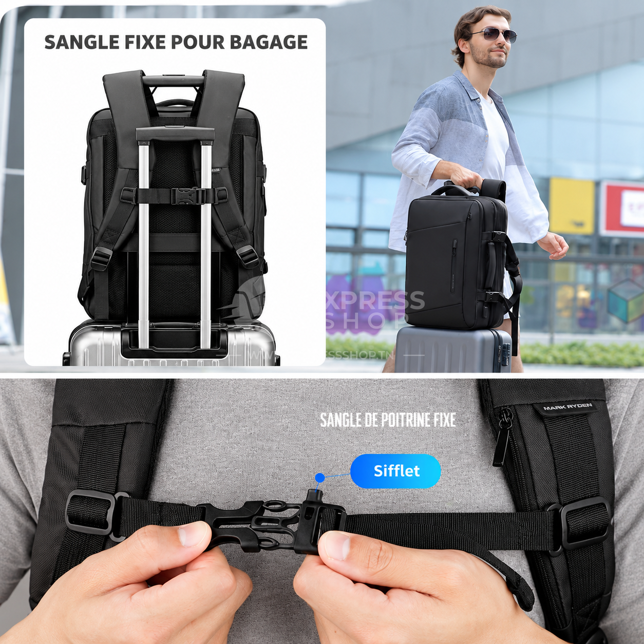 BearBags - 5en1 Sac À Dos Extensible Ordinateur Professionnel Étanche Chargement USB Homme Femme