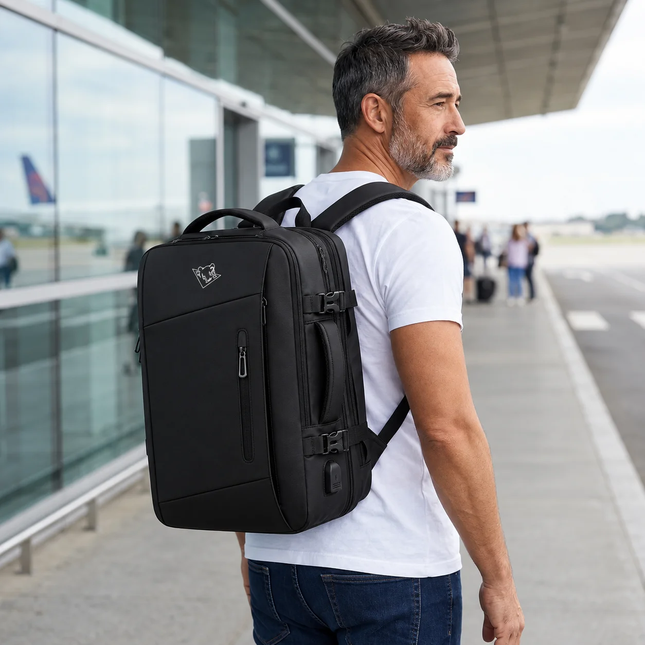 BearBags- Sac à Dos 6-En-1 Ordinateur Portable extensible 42 L Étanche Chargement USB Homme Femme
