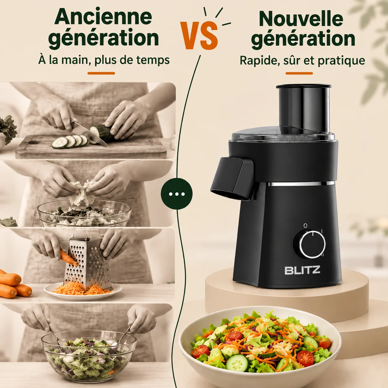 Blitz® – 5en1 Râpe Et Trancheuse Électrique multifonction avec lames en INOX pour une cuisine saine