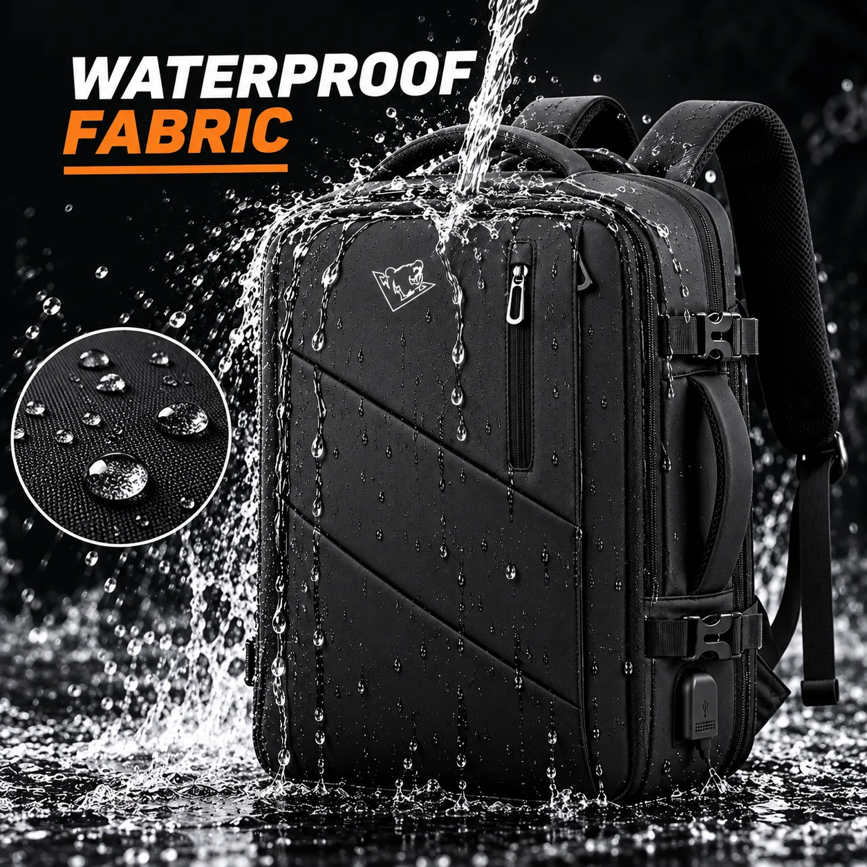 BearBags- Sac à Dos 6-En-1 Ordinateur Portable extensible 42 L Étanche Chargement USB Homme Femme