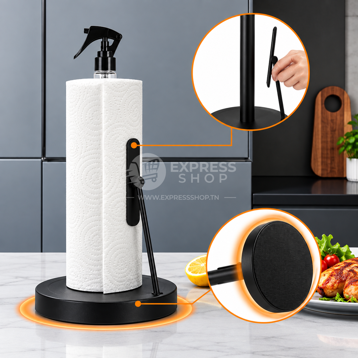 2en1 Porte-Serviettes en Papier avec Vaporisateur Intégré – Support Vertical Moderne pour Cuisine & Salle de Bain