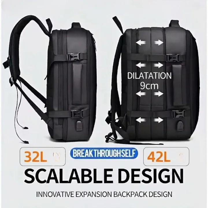 BearBags- Sac à Dos 6-En-1 Ordinateur Portable extensible 42 L Étanche Chargement USB Homme Femme