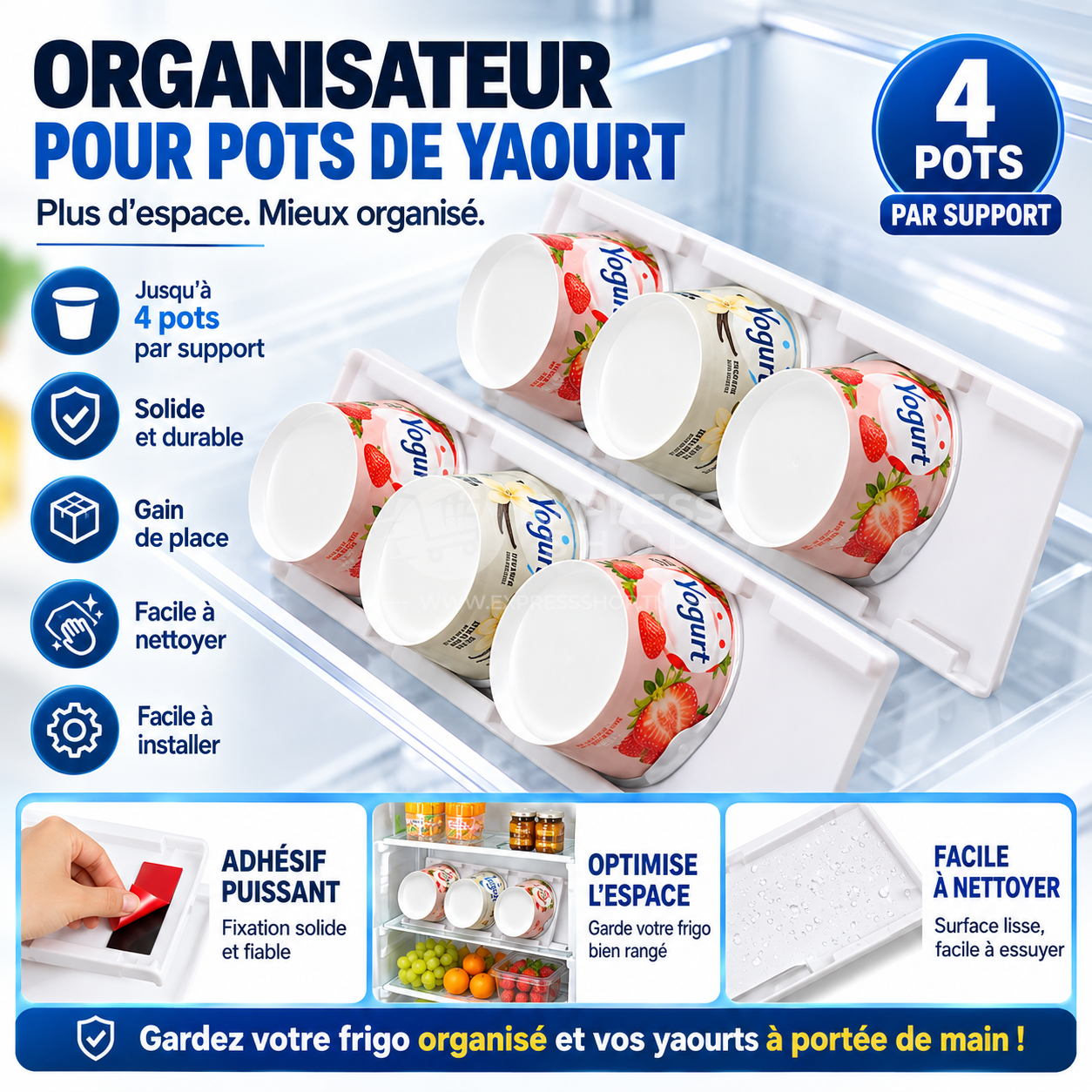 4en1 Rangement Réfrigérateur Multifonction pour Yaourts Économiseur dEspace