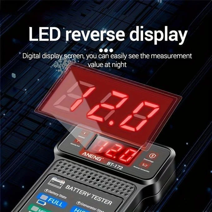 2en1 Testeur de Batterie Voiture et Moto Digital avec Contrôle Alternateur et Affichage LED