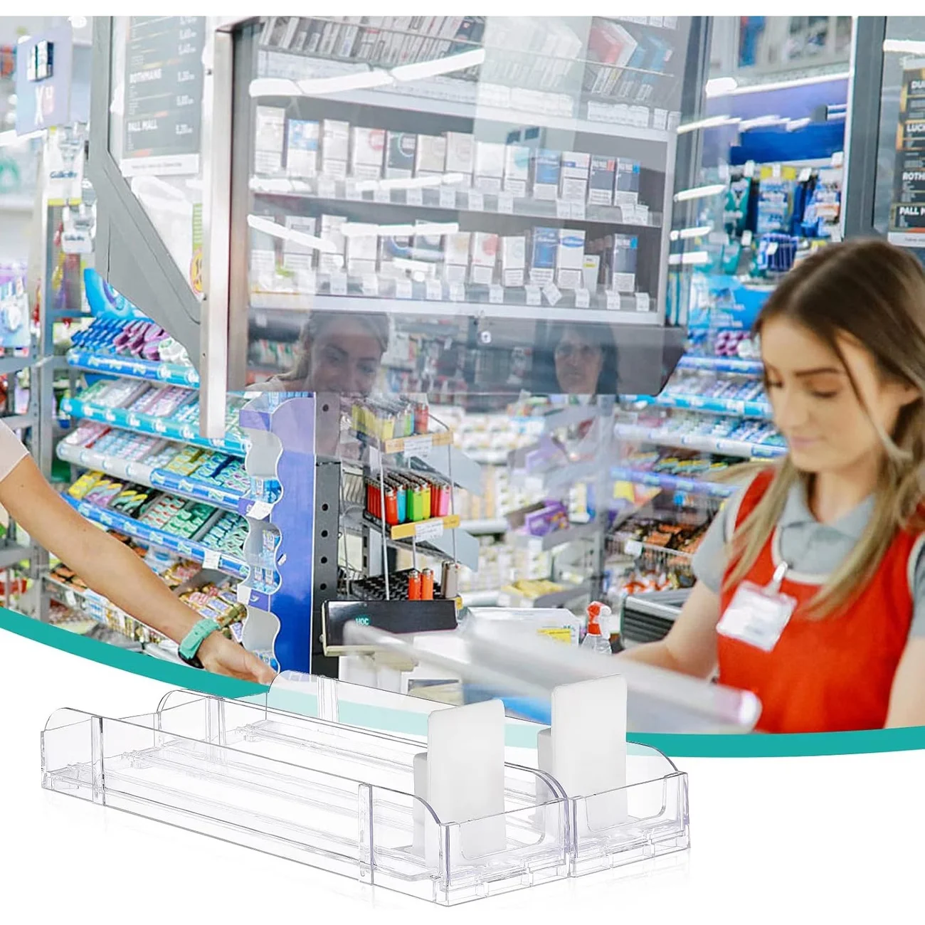 2en1 Organisateur de Boissons Multifonction avec Poussoir Automatique pour Réfrigérateur Comptoir et Étagère