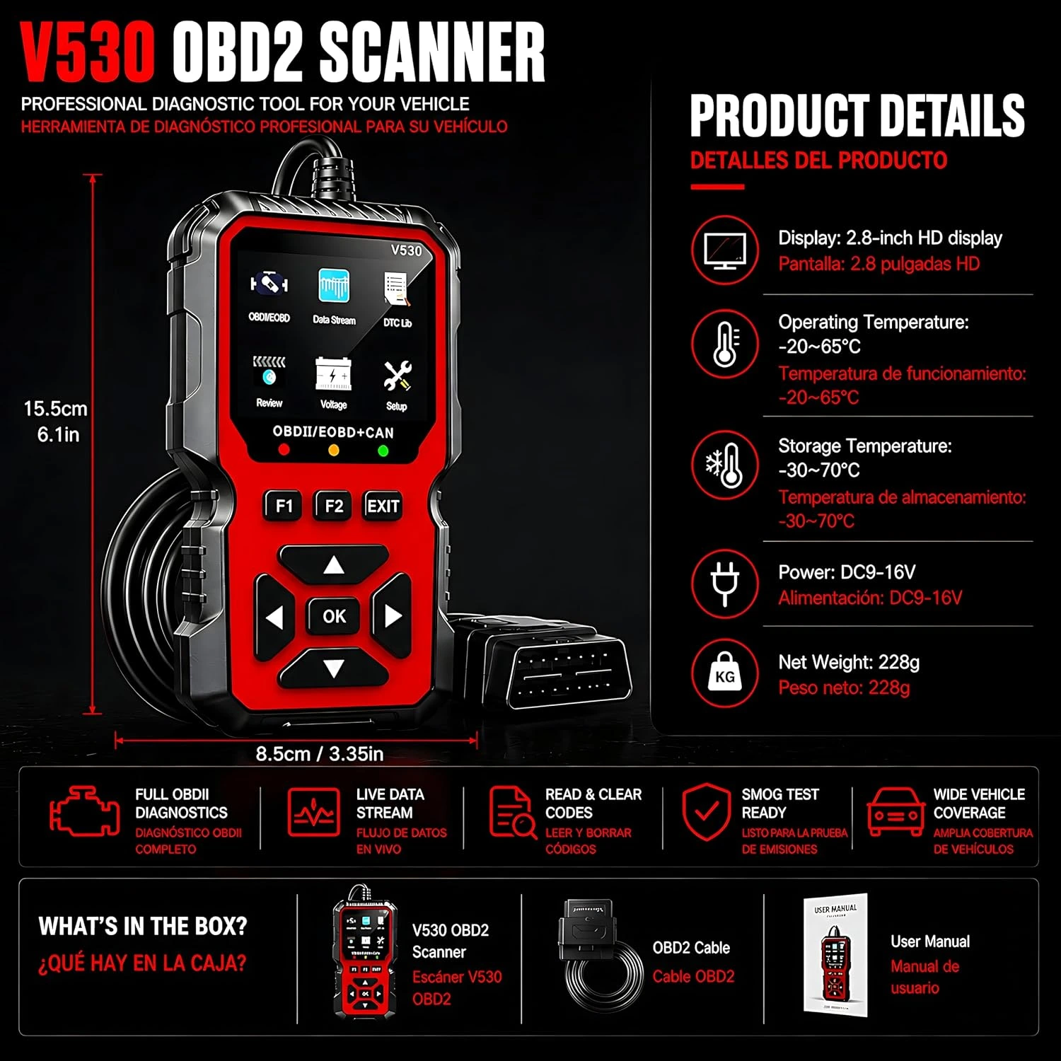 5en1 Scanner de Diagnostic Automobile OBD2 Professionnel Lecteur de Codes Défauts avec Analyse Complète