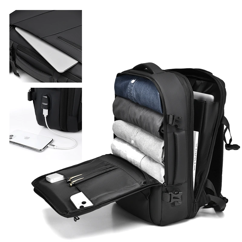 BearBags- Sac à Dos 6-En-1 Ordinateur Portable extensible 42 L Étanche Chargement USB Homme Femme