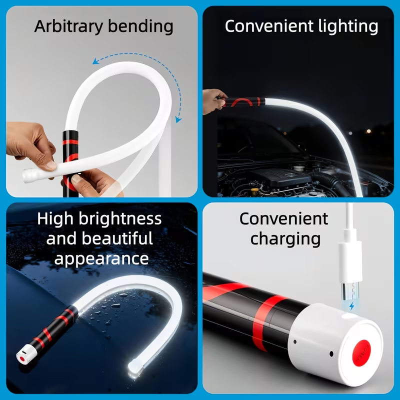 2en1 Lampe de travail LED Flexible Rechargeable pour Inspection Automobile et Mécanicien