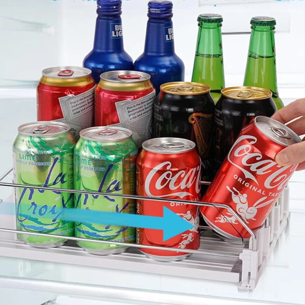 2en1 Organisateur de Boissons Multifonction avec Poussoir Automatique pour Réfrigérateur Comptoir et Étagère