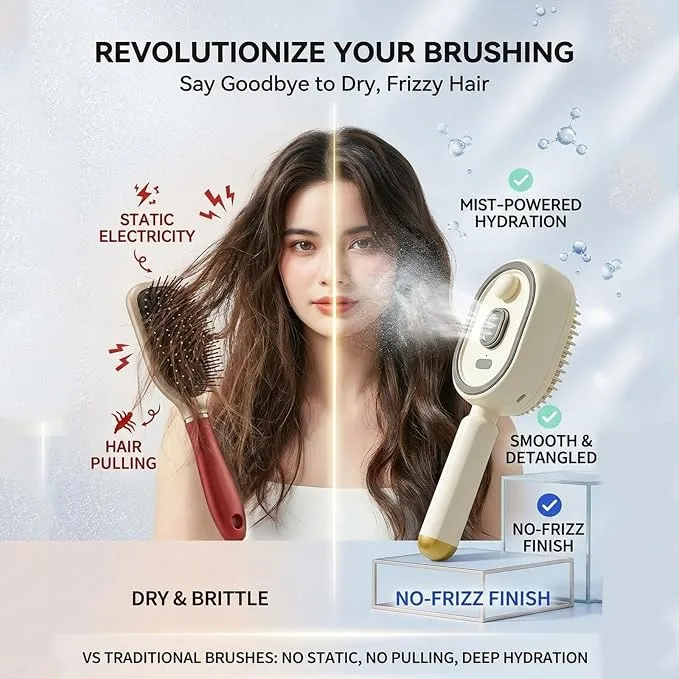 2en1 Brosse Vapeur Électrique Cheveux Rechargeable Peigne Démêlant Anti Frisottis Antistatique