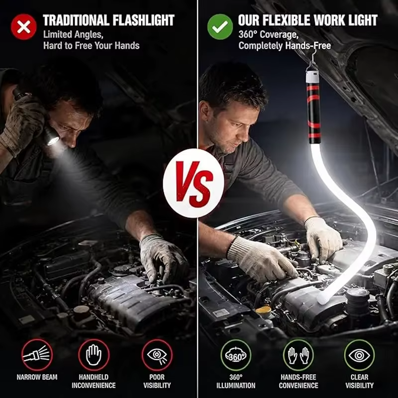 2en1 Lampe de travail LED Flexible Rechargeable pour Inspection Automobile et Mécanicien