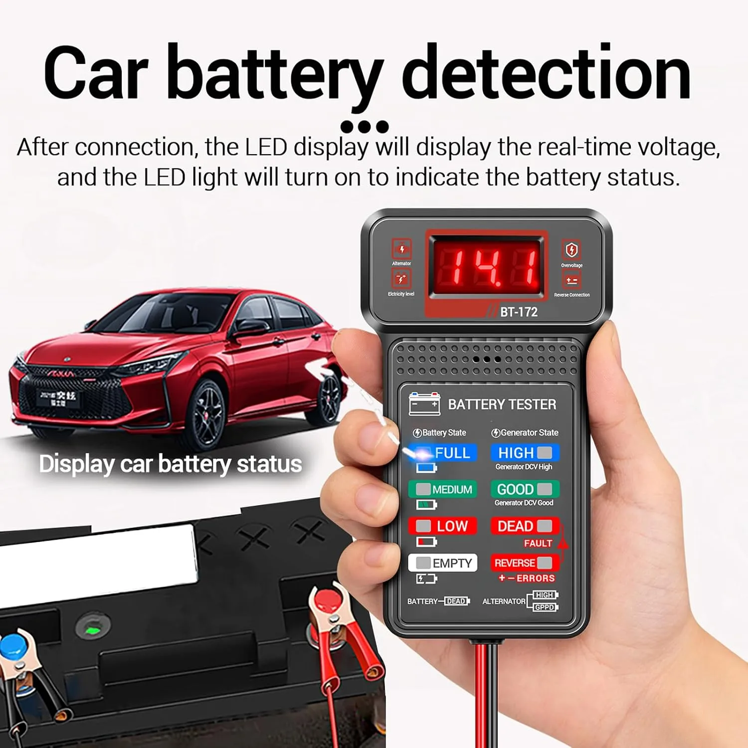 2en1 Testeur de Batterie Voiture et Moto Digital avec Contrôle Alternateur et Affichage LED