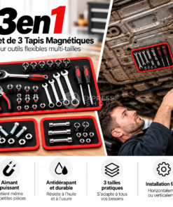3en1 Set de 3 Tapis Magnétiques pour Outils Flexibles Multi-Tailles Organisateur Garage Atelier Mécanique
