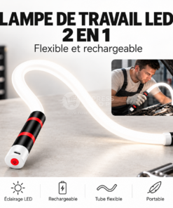 2en1 Lampe de travail LED Flexible Rechargeable pour Inspection Automobile et Mécanicien