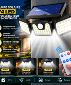 4en1 Applique Murale Solaire Extérieure 3 Têtes Orientables avec Détecteur de Mouvement – Éclairage Jardin, Garage & Entrée